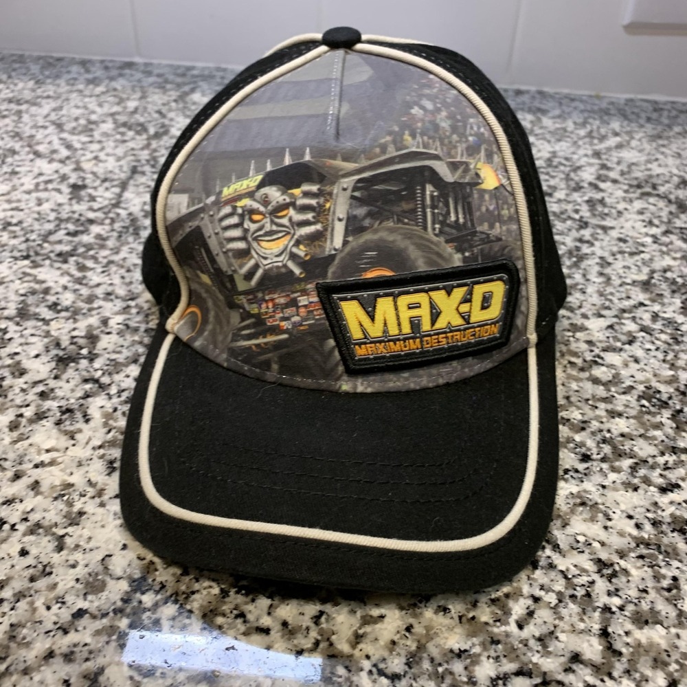 Monster Jam Max-D Hat Cap Youth Black Monster Truck Graphic Baseball Adjustable
